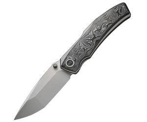 We Knife Swordfin Manico in Fibra di Carbonio e Alluminio Grigio Fodera in Titanio Argento