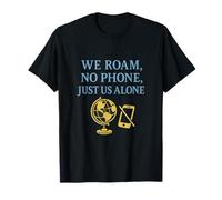 We Roam No Phone Just Us Alone Globo Cielo Blu Giallo Maglietta