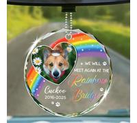 We Will Meet Again at The Rainbow Bridge Accessorio da appendere all'auto, cornice personalizzata cane in vetro di memoria amorevole ornamento per auto, nome personalizzato perdita commemorativa dello