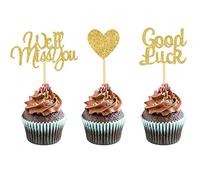 We Will Miss You Good Luck Cupcake Toppers Heart Cake Picks for Going Away Party Farewell Decorazioni (3 stili)