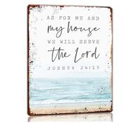 We Will Serve The Lord Joshua 24:15 Rustic Metal Sign 12x8 Inch | Rustic metal sign featuring the full Joshua 24:15 proclamation for farmhouse living room or beach house wall