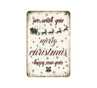We Wish You Merry Christmas Happy New Year Poster vintage in latta per bagno, casa, giardino, negozio retrò, bar, 20,3 x 30,5 cm, look retrò, poster in metallo per casa, fattoria, garage, citazioni