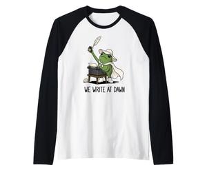We Write At Dawn Frog Funny Frog Meme Scrittura Autore Poesia Maglia con Maniche Raglan