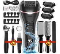 Wea&Hea Strumento elettrico per la rimozione dei calli per piedi con 3 teste a rullo ricaricabile a 2 velocità impermeabile professionale pedicure kit 17 in 1 strumenti per lima per piedi perfetto per