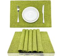 Weabetfu Set di 6 tovagliette in tessuto resistente al calore per tavolo da pranzo, in cotone e lino, lavabili in lavatrice, senza pieghe, in tessuto spesso, facili da pulire, 33 x 48,3 cm, verde erba