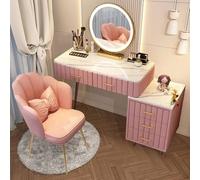 WEAFIEO Tavolo da toeletta con specchio e sgabello, moderna scrivania per il trucco con 3 luci colorate, specchio e 5 cassetti, set da toeletta per camera da letto, comò cosmetico con armadietto