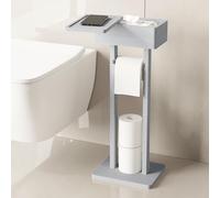 Wealone Porta carta igienica 4 in 1 grigio chiaro autoportante con ripiano superiore, porta carta igienica in bambù, porta carta igienica con scatola salviettine umidificate, scrivania temporanea per