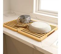 Wealone Tappetino scolapiatti in pietra per bancone della cucina, tappetino in pietra di farina fossile ad asciugatura rapida, design pieghevole in bambù, assorbe l'acqua, ad asciugatura istantanea,