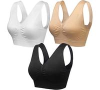 wealsex 1/2/3 Pezzi Seamless Wireless Reggiseno Sportivo Yoga con Imbottiture Estraibili Comodo Reggiseno per Ogni Giorno (Nero+Bianco+Beige,5XL)