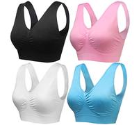 wealsex 1/2/3 Pezzi Seamless Wireless Reggiseno Sportivo Yoga con Imbottiture Estraibili Comodo Reggiseno per Ogni Giorno (Nero+Bianco+Pink+Blu,3XL)