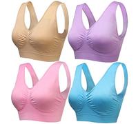 wealsex 1/2/3 Pezzi Seamless Wireless Reggiseno Sportivo Yoga con Imbottiture Estraibili Comodo Reggiseno per Ogni Giorno (Beige+Pink+Blu+Viola,4XL)