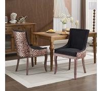 WEALTHOUSE A&A Furniture,Ultra Side Dining Chair, Thickened Fabric Chairs with Neutally Toned Solid Wood Legs, Bronze Nail Head, Set of 2, Beige, DE1807BG (Leopard)