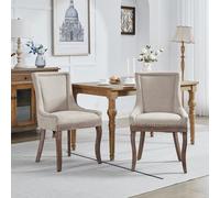 WEALTHOUSE A&A Furniture,Ultra Side Dining Chair, Thickened Fabric Chairs with Neutally Toned Solid Wood Legs, Bronze Nail Head, Set of 2, Beige, DE1807BG (Beige)