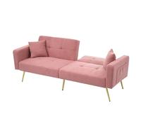 WEALTHOUSE Divano funzionale regolabile a 3 livelli, rivestimento in sherpa, telaio in legno, gambe in metallo dorato, schienale pieghevole per letto degli ospiti, tasche laterali, 2 cuscini, seduta