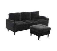 WEALTHOUSE Divano modulare con pouf divano 4 posti con vano portaoggetti nello sgabello, porta bevande integrati, pratiche tasche laterali, morbido rivestimento in ciniglia per soggiorno (nero)