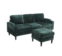 WEALTHOUSE Divano modulare con pouf, divano a 4 posti con vano portaoggetti nello sgabello, porta bevande integrati, pratiche tasche laterali, morbido rivestimento in ciniglia per soggiorno (verde)