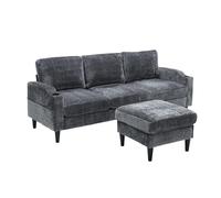 WEALTHOUSE Divano modulare con pouf, divano a 4 posti con vano portaoggetti nello sgabello, porta bevande integrati, pratiche tasche laterali, morbido rivestimento in ciniglia per soggiorno (grigio)