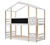 WEALTHOUSE Lettino da gioco in stile casa con struttura in legno di pino solido, lavagna integrata, superficie di scrittura, protezione di sicurezza, design adatto per ambienti moderni
