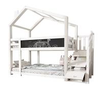 WEALTHOUSE Letto a casa con effetto tetto inclinato, ringhiera stabile, superfici verniciate, pannello frontale decorativo, struttura a gradini strutturati, uso pratico nella zona notte e giochi
