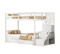 WEALTHOUSE Letto a castello con letto estraibile e rete a doghe in legno di pino MDF, con scala e vano portaoggetti integrato, letto a soppalco con ringhiera per più persone (bianco, 90 x 200 cm)