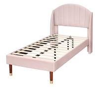 WEALTHOUSE Letto a doghe con schienale imbottito, struttura in legno massiccio, comodo cuscino per dormire, aspetto moderno, struttura silenziosa, tessuto in velluto elegante, istruzioni semplici