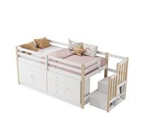 WEALTHOUSE Letto a soppalco con armadio laterale, scomparti per scale, struttura in legno, stendibiancheria integrata, soluzione di archiviazione a più piani, design moderno di mobili, struttura