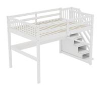 WEALTHOUSE Letto a soppalco in legno massello con scale e cassetti, scrivania sotto il letto integrato, ringhiera di sicurezza, salvaspazio, per camera da letto, appartamento degli studenti (bianco