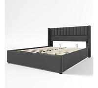 WEALTHOUSE Letto con contenitore sotto il telaio a doghe, testiera trapuntata per un comodo appoggio, robusto telaio in legno metallico, funzionale per camera da letto (grigio, senza materasso, 160 x