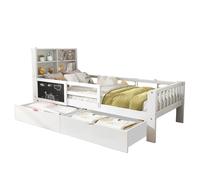 WEALTHOUSE Letto con ripiano, due grandi cassetti, lavagnetta creativa, ringhiera di sicurezza, robusto legno di pino, capienza elevata, rete a doghe robuste, portata fino a 150 kg