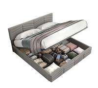 WEALTHOUSE Letto continentale con rivestimento in velluto, telaio a doghe pieghevole con molla a gas, elegante testiera con cuciture verticali, sistema di archiviazione integrato, base stabile (grigio