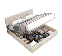 WEALTHOUSE Letto continentale con rivestimento in velluto, telaio a doghe pieghevole con molla a gas, elegante testiera con cuciture verticali, sistema di archiviazione integrato, base stabile (beige