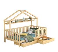 WEALTHOUSE Letto scandinavo per casetta in legno con cassetti portaoggetti, robusta rete a doghe, bordo di sicurezza, ripiano posteriore aperto, struttura naturale, facile accesso, costruzione piatta