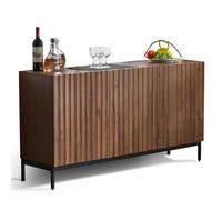 WEALTHOUSE Mid-Century, credenza decorativa 3D, struttura ondulata, a tre porte, con chiusura a cerniera push-to-open, ripiani regolabili, protezione ribaltabile, piedini in metallo, colore naturale