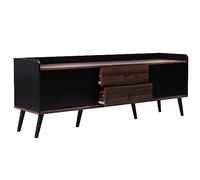 WEALTHOUSE Mobile TV moderno con ante scorrevoli e cassetti, tavolo per TV in stile retrò con gambe in legno, spazio per mobili da soggiorno, credenza con bordo rialzato, elegante fronte a strisce