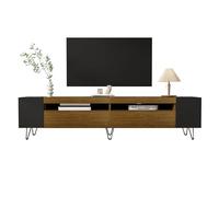 WEALTHOUSE Mobile TV moderno con contenitore aperto e chiuso - Elegante credenza per soggiorno - Elegante combinazione di superficie in legno e struttura in metallo opaco (nero+colore legno)