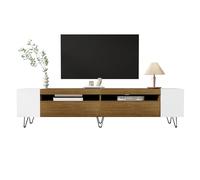 WEALTHOUSE Mobile TV moderno con contenitore aperto e chiuso - Elegante credenza per soggiorno - Elegante combinazione di superficie in legno e struttura in metallo opaco (colore bianco+legno)