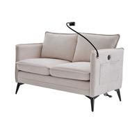 WEALTHOUSE Moderno cuscino in ciniglia a due posti, con braccioli laterali, supporto per cellulare regolabile, gambe in metallo per soggiorno, camera da letto, studio, balcone, appartamento (beige)