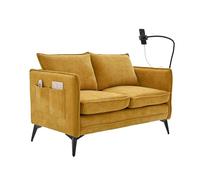 WEALTHOUSE Moderno cuscino in ciniglia a due posti, con braccioli laterali, supporto per cellulare regolabile, gambe in metallo per soggiorno, camera da letto, studio, balcone, appartamento (giallo)