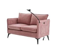 WEALTHOUSE Moderno cuscino in ciniglia a due posti, con braccioli laterali, supporto per cellulare regolabile, gambe in metallo, per soggiorno, camera da letto, studio, balcone, appartamento (rosa)
