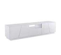 WEALTHOUSE Moderno pannello basso per TV con fronti diagonali lucidi, porte senza maniglie, vano multimediale aperto, gestione dei cavi nascosta, credenza minimalista per soggiorno (bianco)