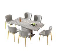 WEALTHOUSE Moderno set da pranzo con tavolo da pranzo estraibile e sedie imbottite, tavolo rettangolare con supporto centrale e spazio di archiviazione integrato, elegante set da pranzo (tavolo da