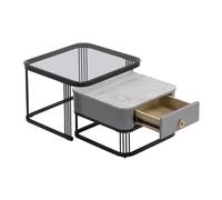 WEALTHOUSE Moderno set di 2 tavolini da caffè con piano in marmo lucido, cassetto integrato, design annidabile, guida per cassetti (nero e grigio)