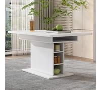 WEALTHOUSE Moderno tavolo da pranzo allungabile con piano rettangolare e vano portaoggetti, tavolo multifunzione per cucina, soggiorno, sala da pranzo con supporto centrale, tavolo pieghevole con