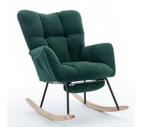 WEALTHOUSE Sedia a dondolo moderna con imbottitura in tessuto Teddy e memory foam, schienale e braccioli ergonomici, pattini in legno massello, poggiapiedi estraibile, tasca laterale (verde)