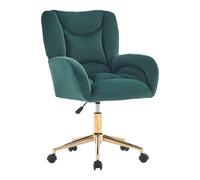 WEALTHOUSE Sedia girevole in velluto di lusso, per ufficio e casa, schienale ergonomico con morbida imbottitura in gommapiuma, seduta regolabile in altezza, ruote a 360° e base in metallo dorato