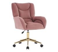 WEALTHOUSE Sedia girevole in velluto di lusso per ufficio e casa - Schienale ergonomico con morbida imbottitura in gommapiuma, seduta regolabile in altezza, ruote a 360° e base in metallo dorato (rosa