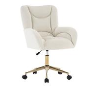 WEALTHOUSE Sedia girevole in velluto di lusso per ufficio e casa - Schienale ergonomico con morbida imbottitura in gommapiuma, seduta regolabile in altezza, ruote a 360° e base in metallo dorato