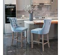 WEALTHOUSE Set di 2 sgabelli da bar in velluto, con chiusura a bottoni, schienale e rivetti, struttura in legno, anima in schiuma, seduta confortevole, isola della cucina, bancone, sala da pranzo