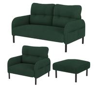 WEALTHOUSE Set di 3 divani modulari a due posti, poltrona e sgabello, con schienale ergonomico, tasca laterale e robusta struttura in metallo in legno, per soggiorno e piccoli appartamenti (smeraldo