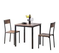 WEALTHOUSE Set di 3 pezzi con tavolo da pranzo rettangolare e 2 sedie in MDF e telaio in metallo, design salvaspazio per cucina, balcone, soggiorno, superficie impermeabile (marrone)